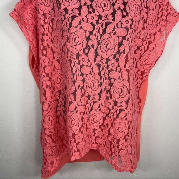 2X TRU SELF ORANGE LACE BLOUSE OPEN BACK CROPPED SHORT SLEEVE - Picture 3 of 13